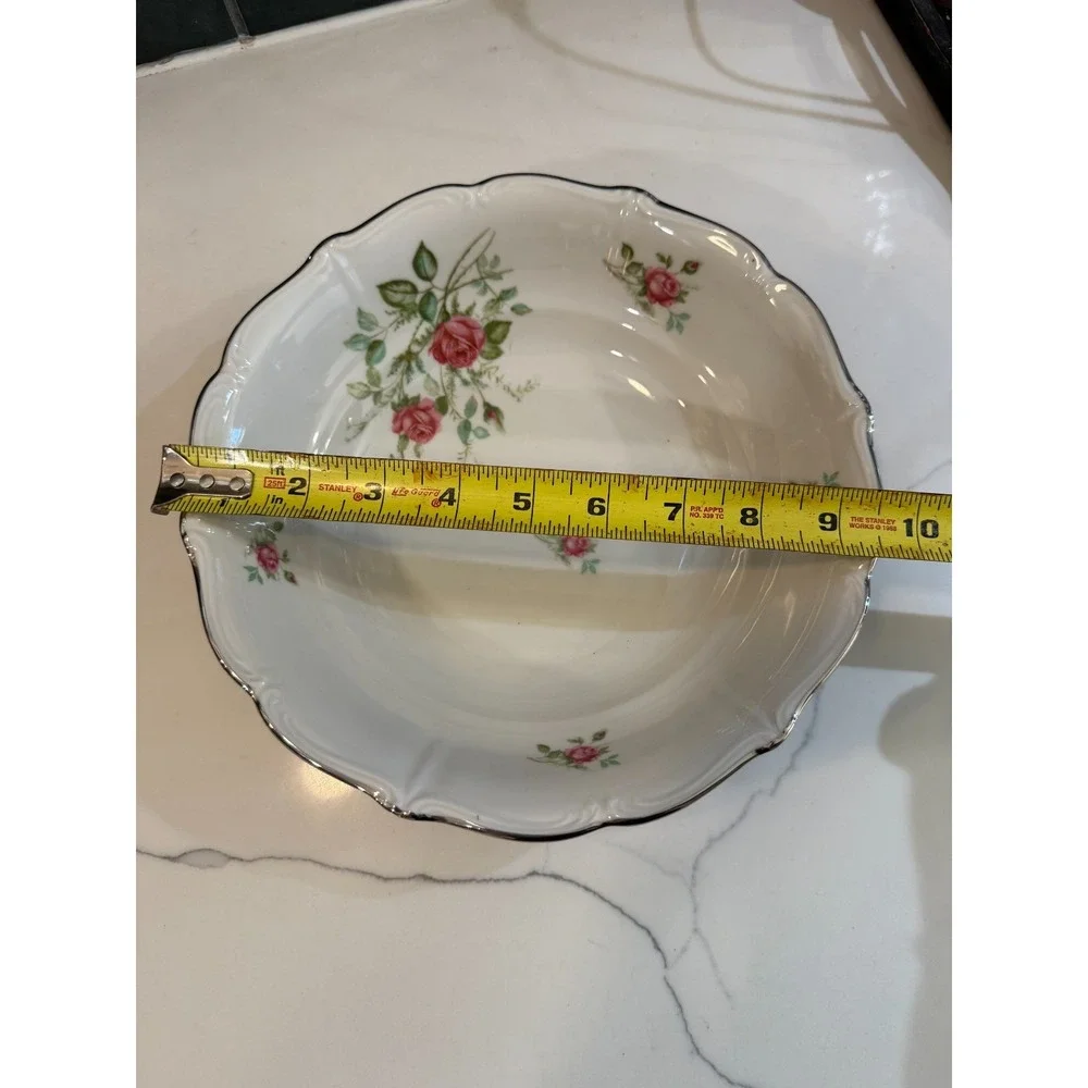 Chalfonte Bavaria Germany Rose Silver Rim Serving Bowl 9.5